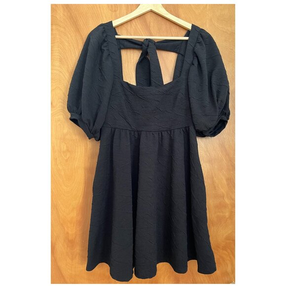 Free People Puff-Sleeve Tie-Back Baby Doll Mini Dress In Black Size S - Picture 3 of 6